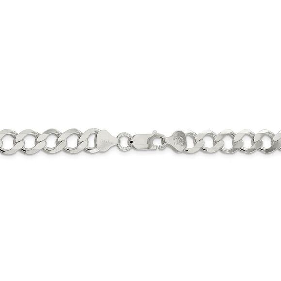 Mens 8mm Sterling Silver Hollow Flat Open Curb Chain Necklace, 24 Inch